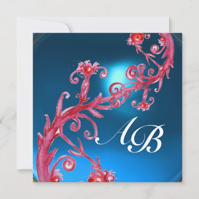 Invitation BAIES MAGIQUES 4, MONOGRAMME saphir rouge or (Devant)