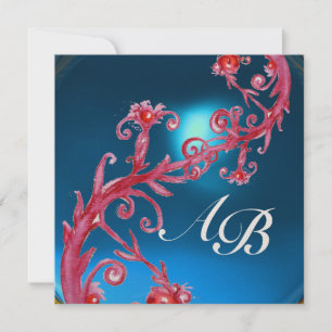 Invitation BAIES MAGIQUES 4, MONOGRAMME saphir rouge or