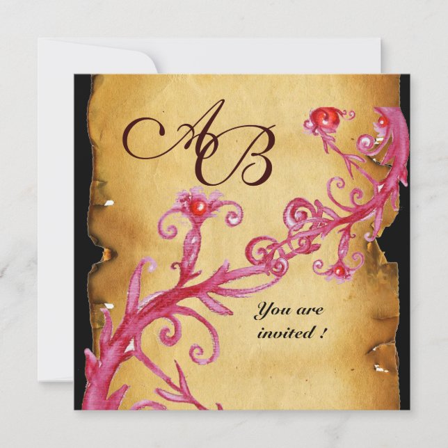 Invitation BAIES MAGIQUES DE MASQUERADE  MONOGRAMME rouge (Devant)