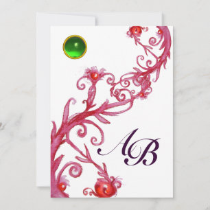 Invitation BAIES MAGIQUES, MONOGRAMME blanc vert rouge violet