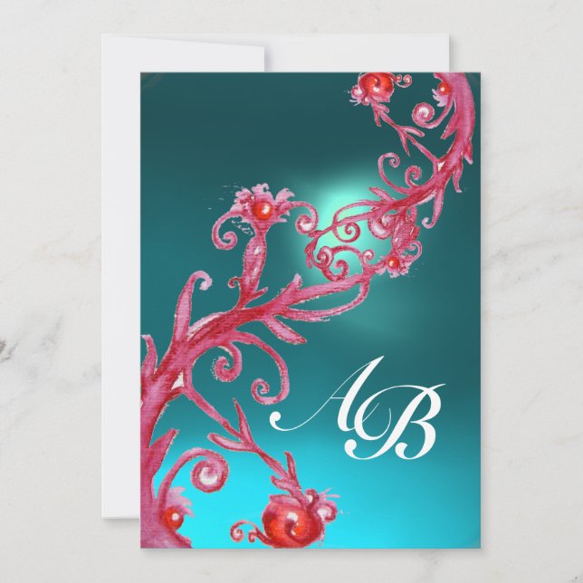 Invitation BAIES MAGIQUES, monogramme bleu aigue-marine (Devant)