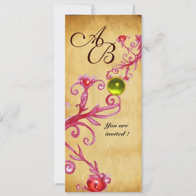 Invitation BAIES MAGIQUES  MONOGRAMME  parchemin gemme jaune (Devant)