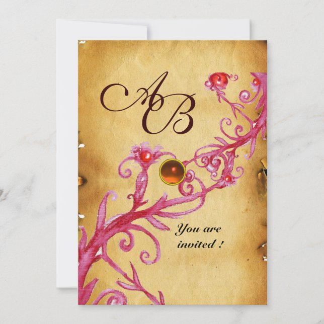 Invitation BAIES MAGIQUES  MONOGRAMME  parchemin gemme orange (Devant)