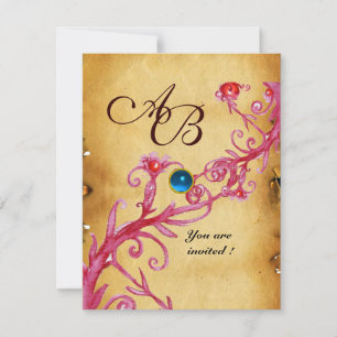 Invitation BAIES MAGIQUES  MONOGRAMME  Parchemin Saphir Bleu