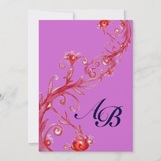 Invitation BAIES MAGIQUES,MONOGRAMME rouge pourpre (Devant)