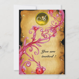 Invitation BAIES MAGIQUES  MONOGRAMME rouge rose violet jaune