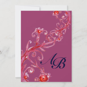 Invitation BAIES MAGIQUES, monogramme rouge violet