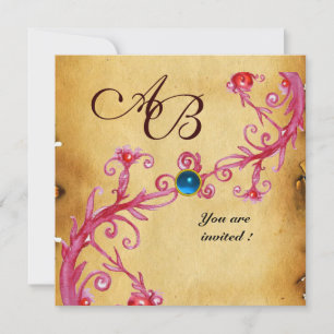 Invitation BAIES MAGIQUES  MONOGRAMME  Saphir Bleu Parchemin