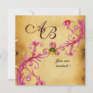 Invitation BAIES MAGIQUES MONOGRAMME Topaze Jaune Parchemin