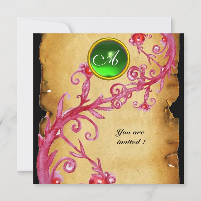 Invitation BAIES MAGIQUES  MONOGRAMME,  vert (Devant)
