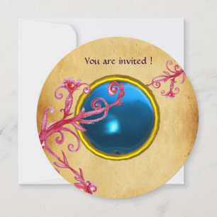 Invitation BAIES MAGIQUES PARCHEMIN GEMME saphir bleu