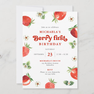 Invitation Baies Premier Anniversaire Aquarelle Fraises