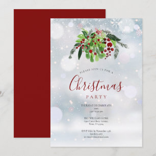 Invitation Baies Rouges de Noël Flocons de Neige Fête de Fins