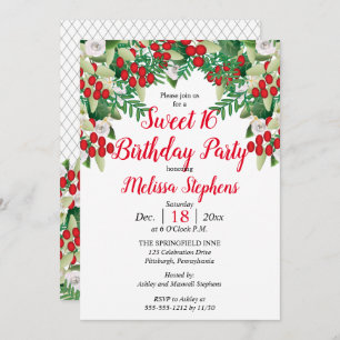 Invitation Baies rouges   Floral Sweet Rose 16 fête d'anniver