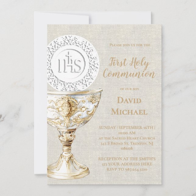 Invitation baige texture background First Holy Communion (Devant)