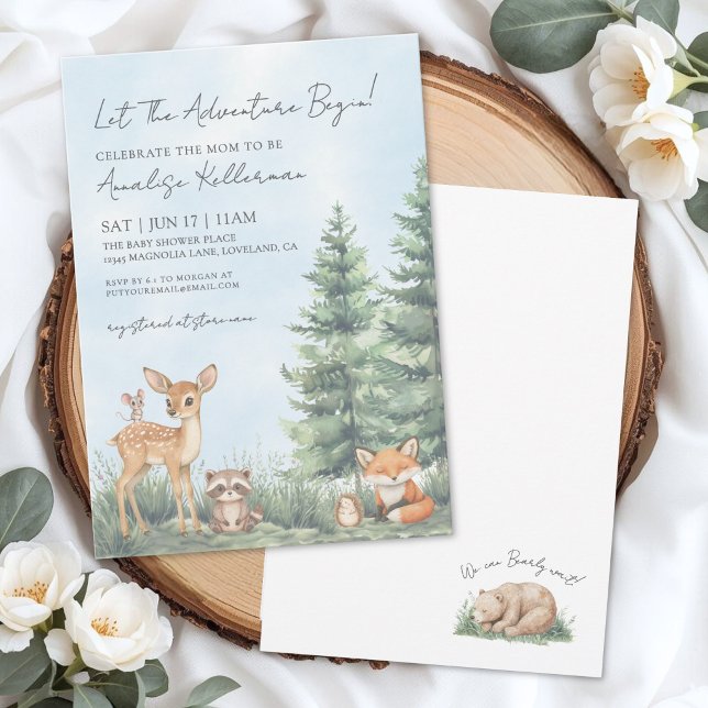 Invitation Baignade d'animaux de forêt à l'aquarelle pour béb (Watercolor Forest Animals Woodland Baby Shower Invitation )