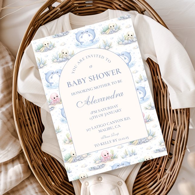 Invitation Baignade d'animaux marins élégants pour bébé (Créateur téléchargé)
