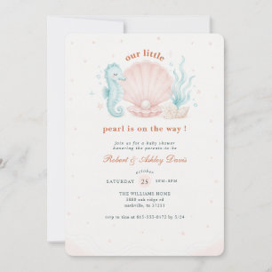 Invitation Baignade de bébé coquillage perle rose