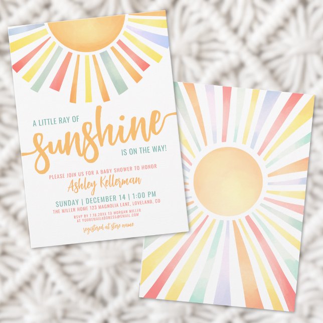 Invitation Baignade de bébé Couleurs ensoleillées et lumineus (Sunshine Colorful Bright Sun Baby Shower Invitation)