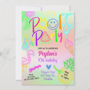 Invitation Baignade, Glow Party, Neon Glow dans le noir,