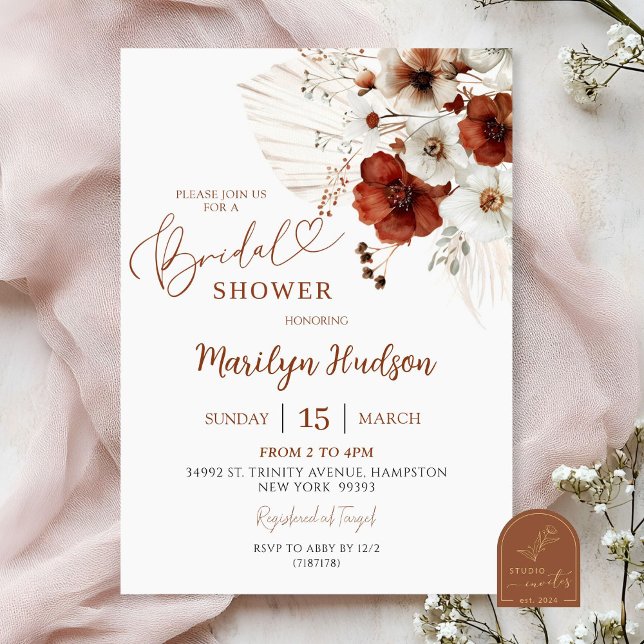Invitation Baigne de mariage Bohème Terracotta (Créateur téléchargé)