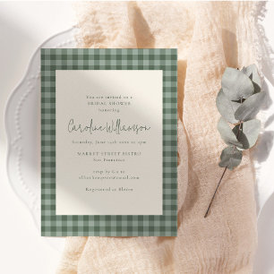 Invitation Baigne de mariage bohème vert sauge à carreaux