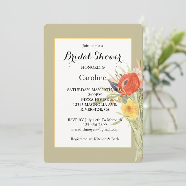 Invitation Baigne de mariage floral Ranunculus Jonquilles Ver (Debout devant)