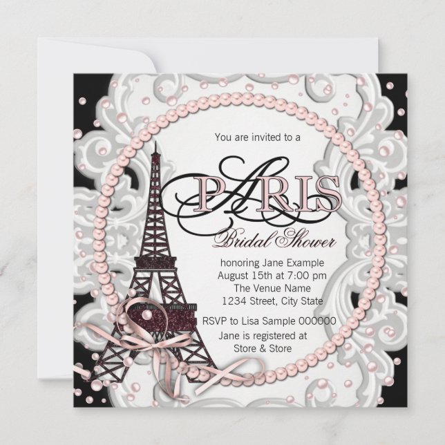 Invitation Baigne de mariage rose vintage Paris (Devant)