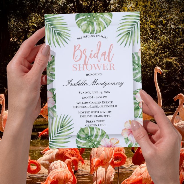 Invitation Baigne tropicale rose de mariage de hibiscus flora (Green Tropical Pink Hibiscus Floral Bridal Shower Invitations
)