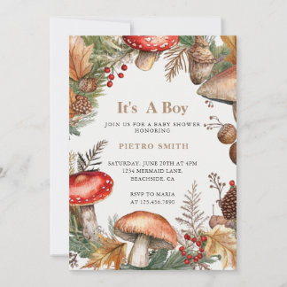 Invitation Baignée Bébé Garçon Nature Bois Champignon