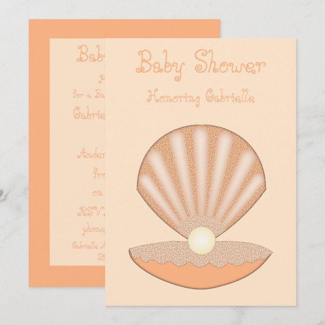Invitation Baignée de bébé au thème de coquille d'huître et p (Devant / Derrière)