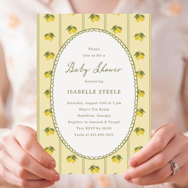 Invitation Baignée de bébé avec motif classique de rayures de (classic lemon baby shower invitation)
