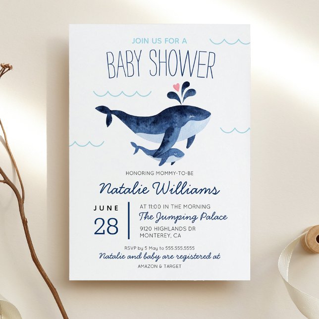 Invitation Baignée de Bébé Baleines Nautiques Sous la Mer (Créateur téléchargé)