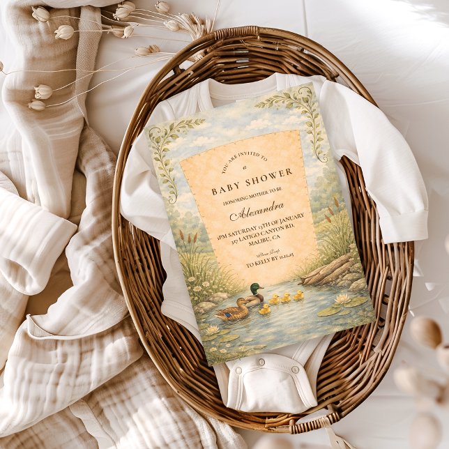 Invitation Baignée de bébé canard vintage (Créateur téléchargé)