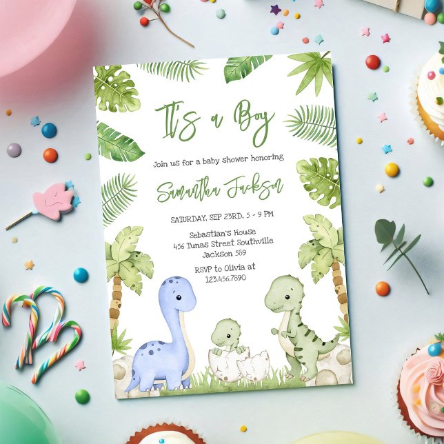 Invitation Baignée de bébé C'est un garçon Dinosaure (Créateur téléchargé)