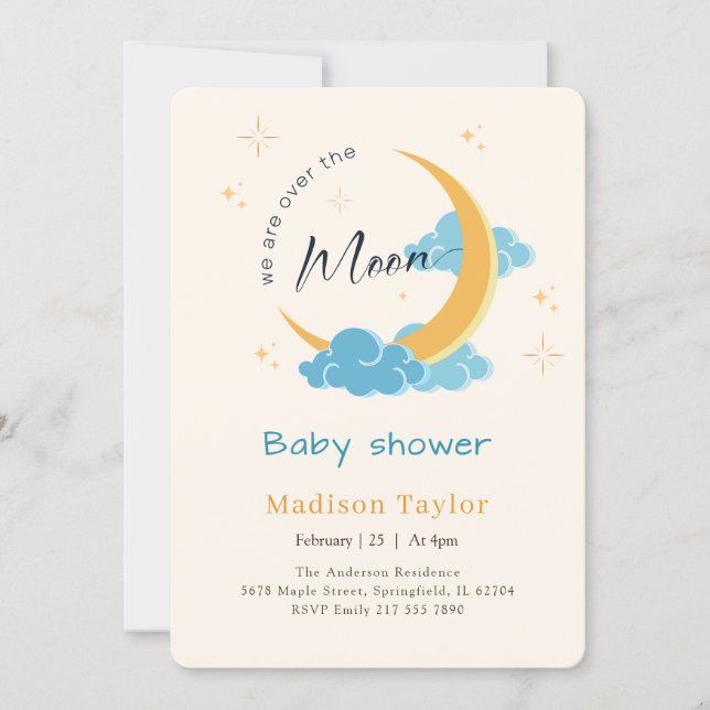 Invitation Baignée de bébé Ciel Lunaire et Étoiles (Devant)