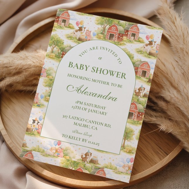 Invitation Baignée de bébé Ferme Classique Animaux (Créateur téléchargé)