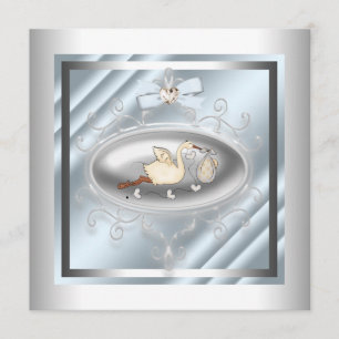 Invitation Baignée de bébé garçon Silver Blue Stork