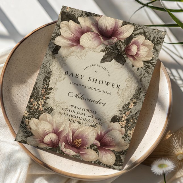 Invitation Baignée de bébé Magnolia Vintage (Créateur téléchargé)