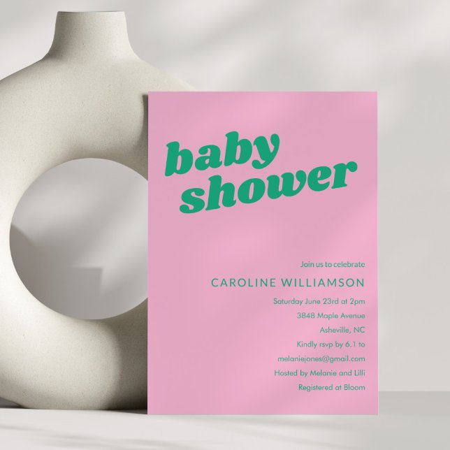 Invitation Baignée de bébé rose vert tendance mignonne modern (Créateur téléchargé)