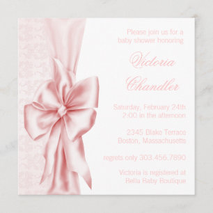 Invitation Baignée élégante de bébé fille rose damassé