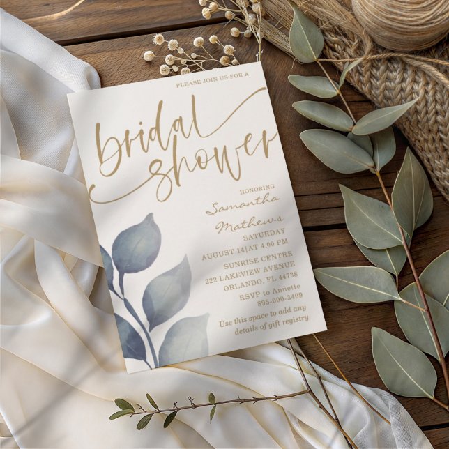 Invitation Baigneoire de mariage aquarelle à feuillage bleu m (Créateur téléchargé)
