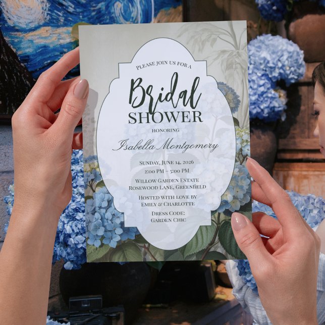 Invitation Baigneoire de mariage romantique bleu français d'h (Romantic French Blue Hydrangea Bridal Shower Invitations
)