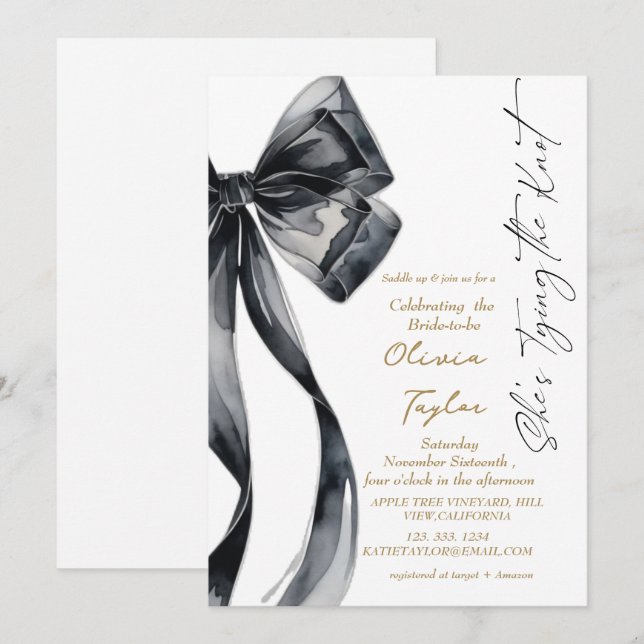 Invitation Baigneuse au nœud noir Cérémonie de mariage  (Devant / Derrière)