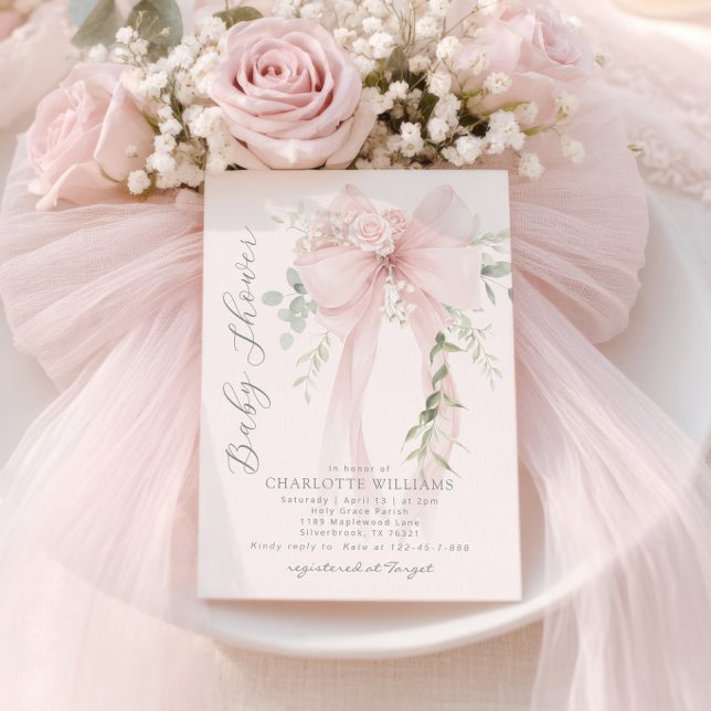 Invitation Baigneuse bébé fille à l'arc rose (Créateur téléchargé)
