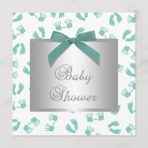Invitation Baigneuse bébé mains pieds vert menthe Baby Shower