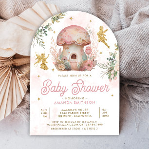 Invitation Baigneuse Bohème Rose Florale Arche Fée Or Bébé