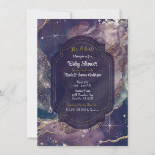 Invitation Baigneuse céleste Gold Aquarelle Bleu baie