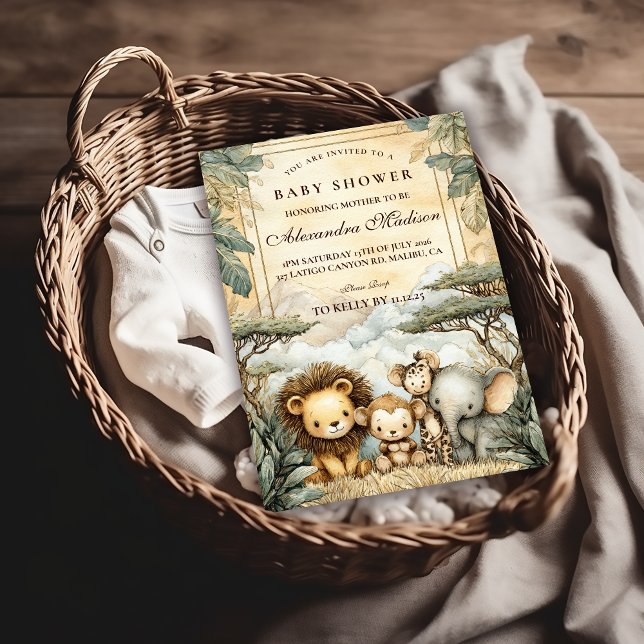 Invitation Baigneuse de bébé Animaux de Safari Boho (Créateur téléchargé)