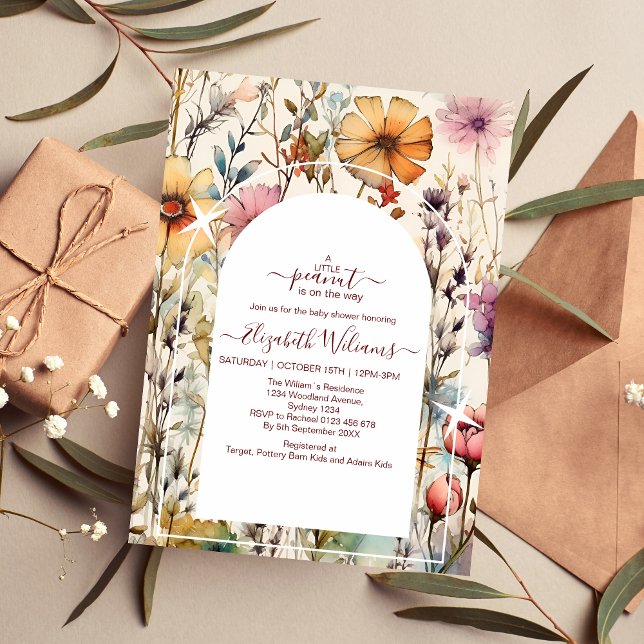 Invitation Baigneuse de bébé Fleurs sauvages aquarelle botani (Créateur téléchargé)